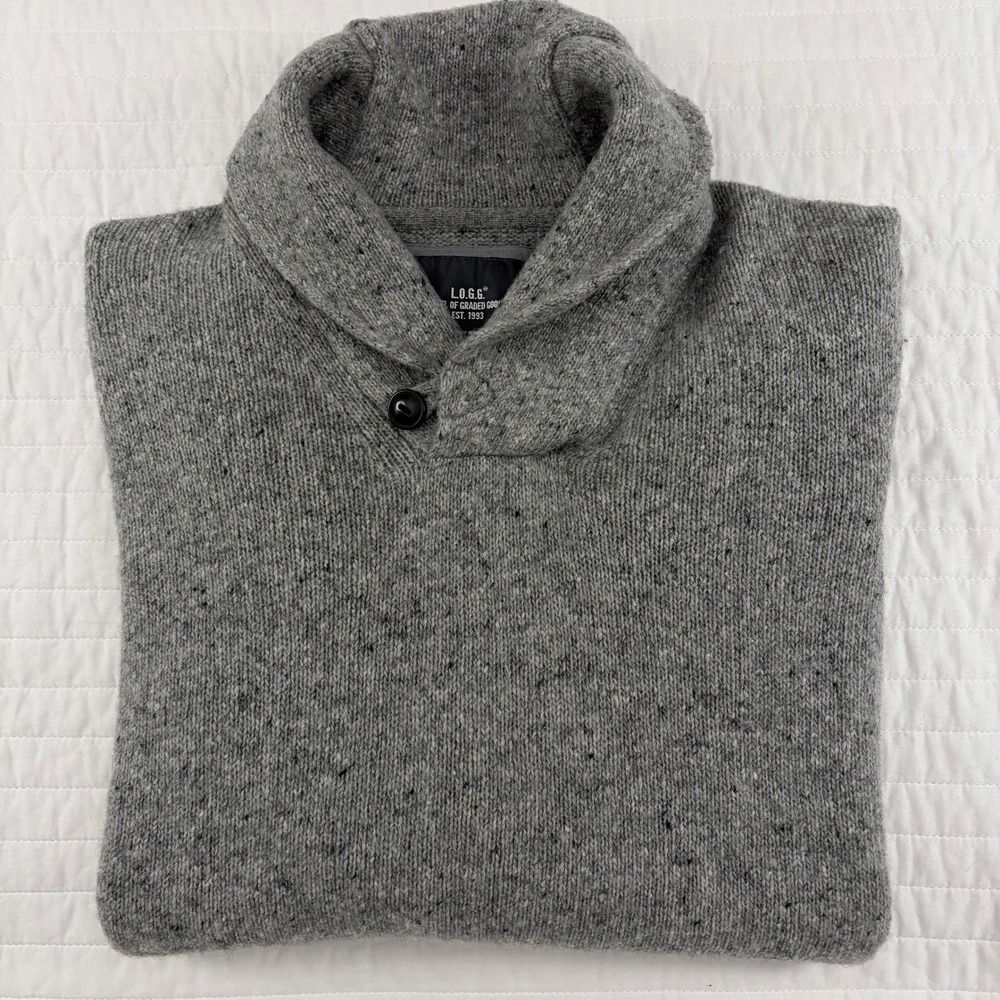 H&M Gray Lambswool Blend Shawl Collar Long Sleeve Sweater Mens Medium